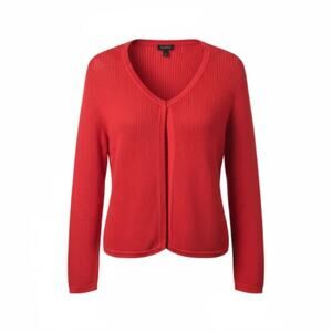 Talbots Red Open Knit Open Front Cardigan Pointelle Texture Office Classic  L